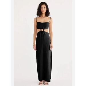 Rumer Black Avalon Ring Linen Dress Bandeau Top & Side Slit Skirt Zip Back L